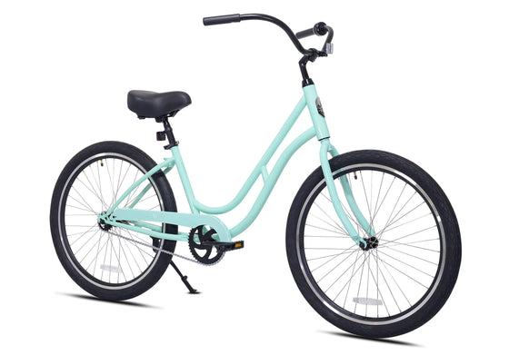 26" Haven Bay 1 in Cool Mint | Step Thru Single Speed Beach Cruiser | Angled View
