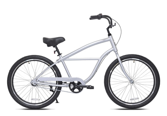 26" Haven Inlet 3 in Silver Fog | Step Over 3 Speed Aluminum Beach Cruiser |  Side View